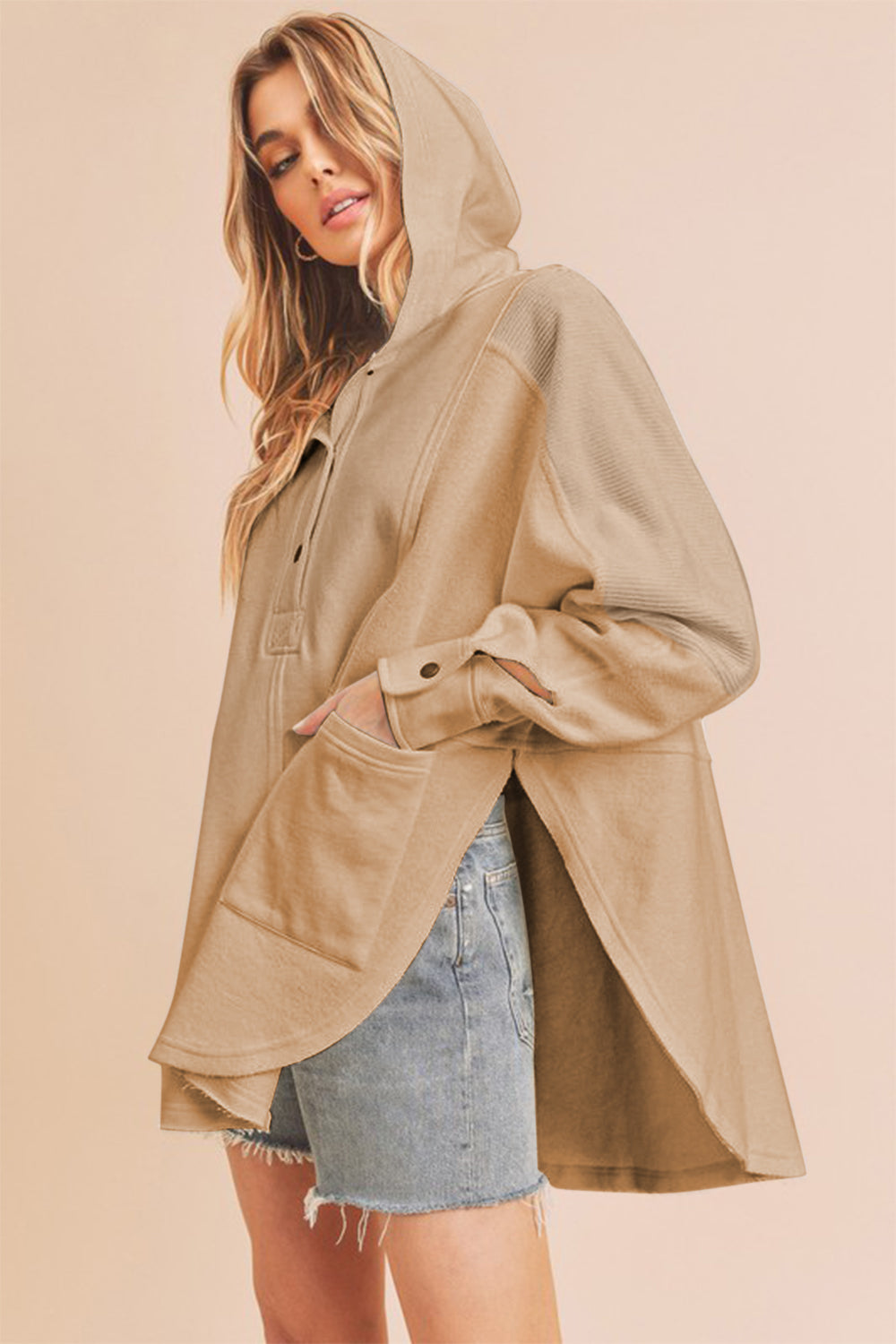 Aemi+Co Slit Half Snap Oversize Hoodie - Sydney So Sweet