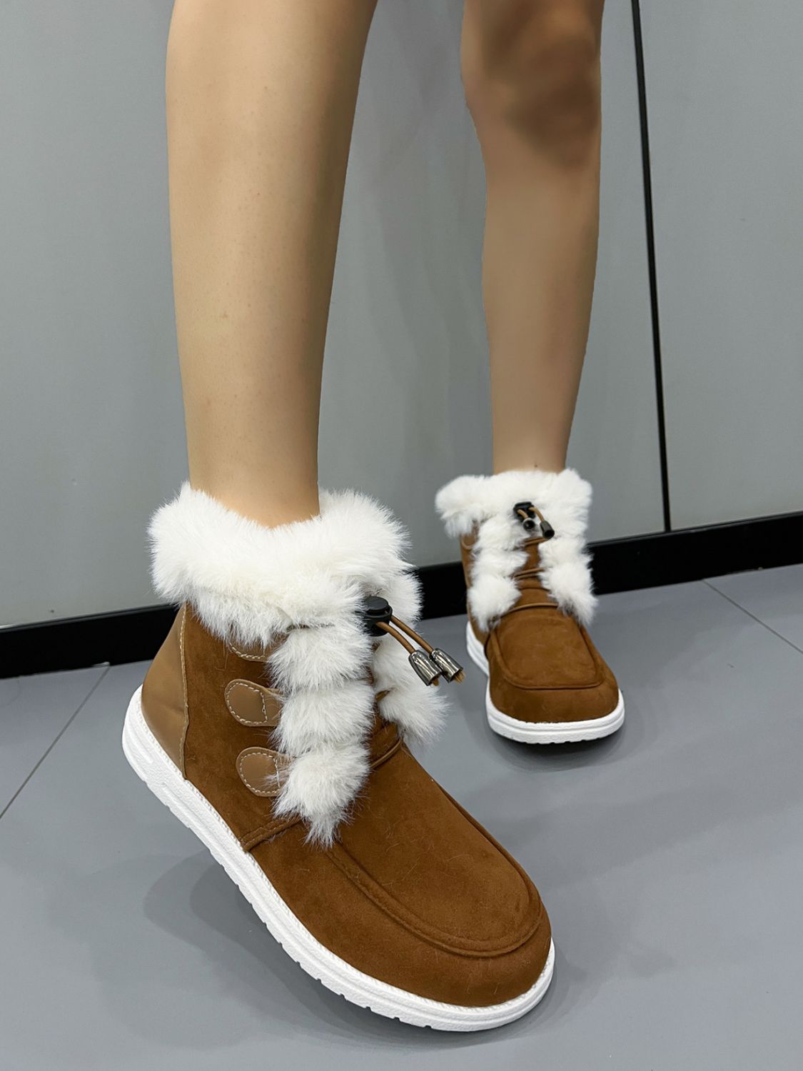 Plush Detail Suede Round Toe Boots - Sydney So Sweet