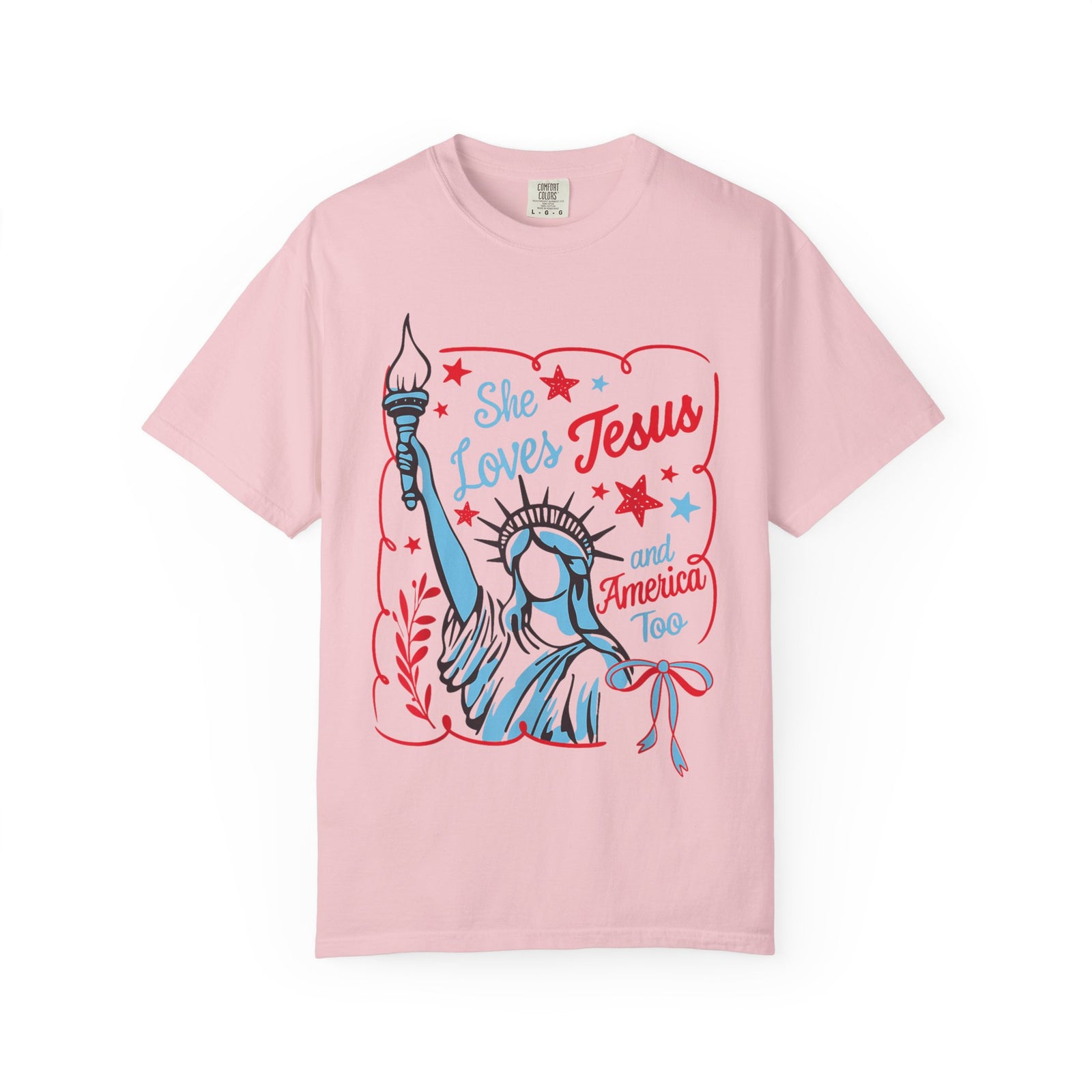 She Loves Jesus and America Too Tee Patriotic Christian Graphic T-Shirt