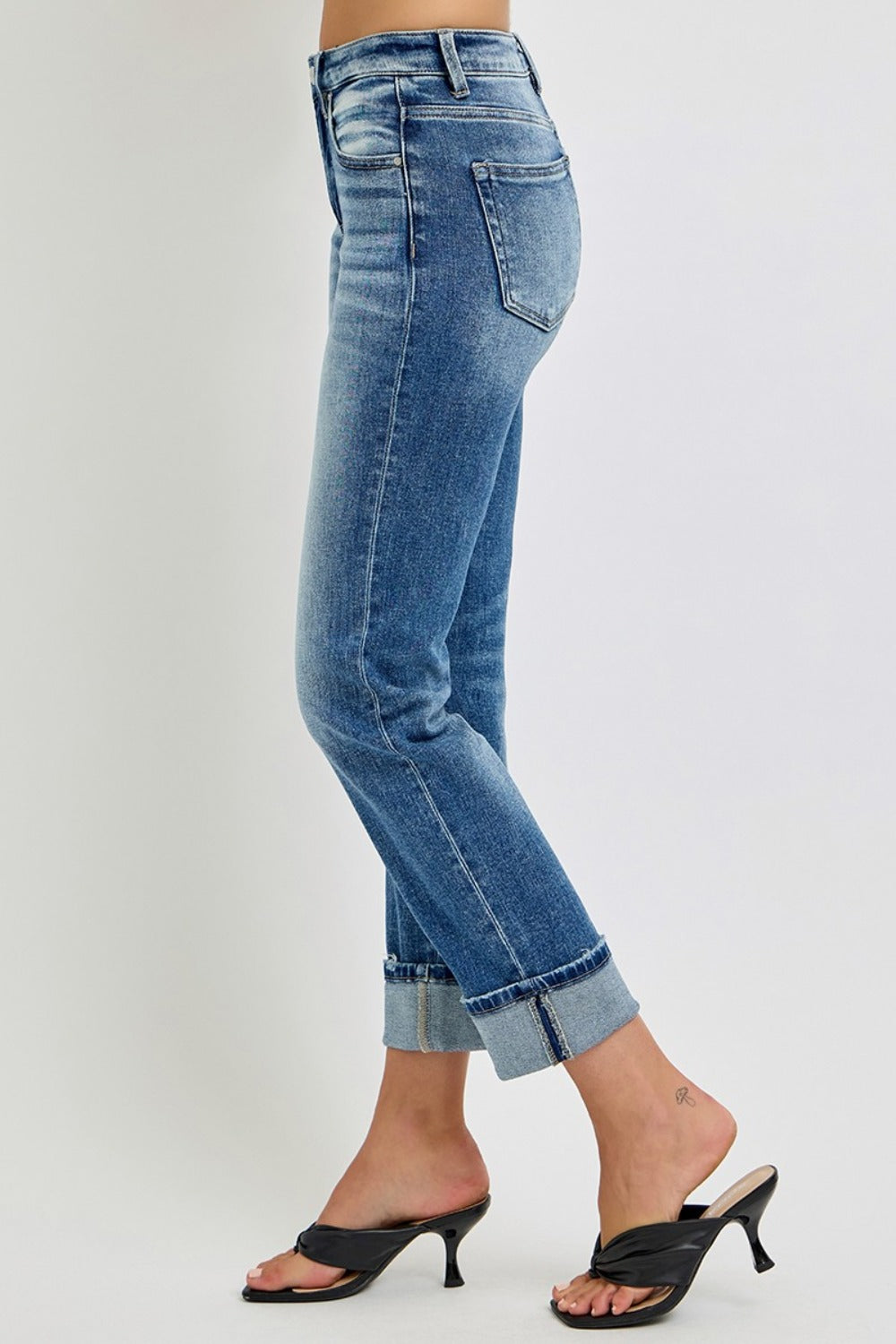 RISEN Full Size High Rise Crop Straight Roll Up Jeans - Sydney So Sweet