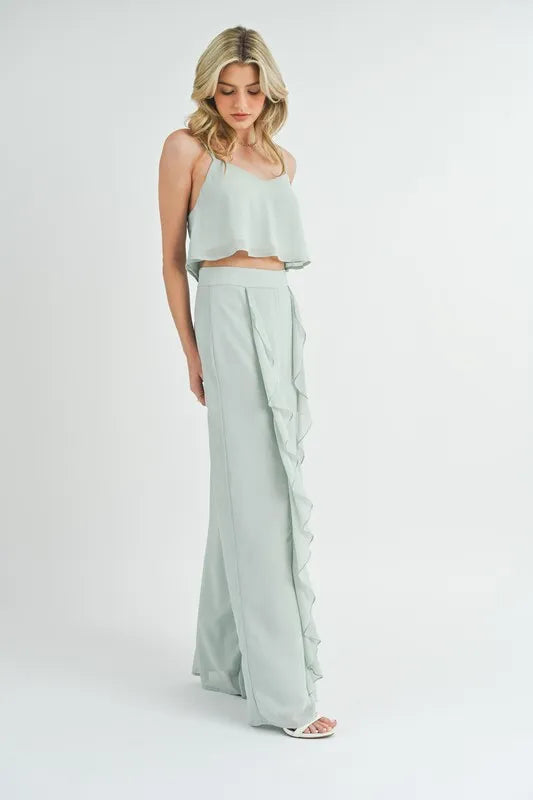 MABLE Crop Cami and Ruffled Wide Leg Pants Set - Sydney So Sweet