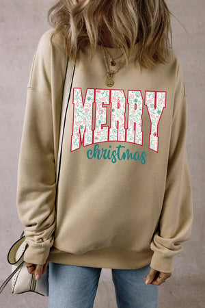 MERRY CHRISTMAS Round Neck Long Sleeve Sweatshirt - Sydney So Sweet