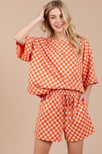 Ces Femme Checkered Round Neck Top and Shorts Set - Sydney So Sweet