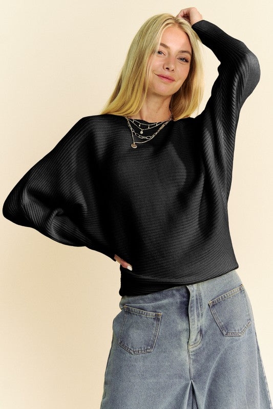 Davi &amp; Dani Round Neck Batwing Sleeve Sweater - Sydney So Sweet