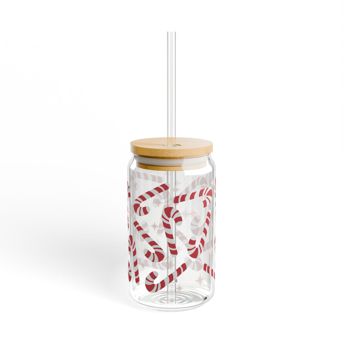 Candy Cane Cute Sipper Glass 16oz Reusable Drink Jar with Lid & Straw