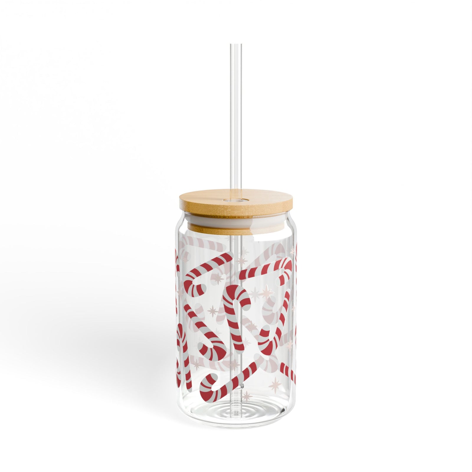 Candy Cane Cute Sipper Glass 16oz Reusable Drink Jar with Lid & Straw