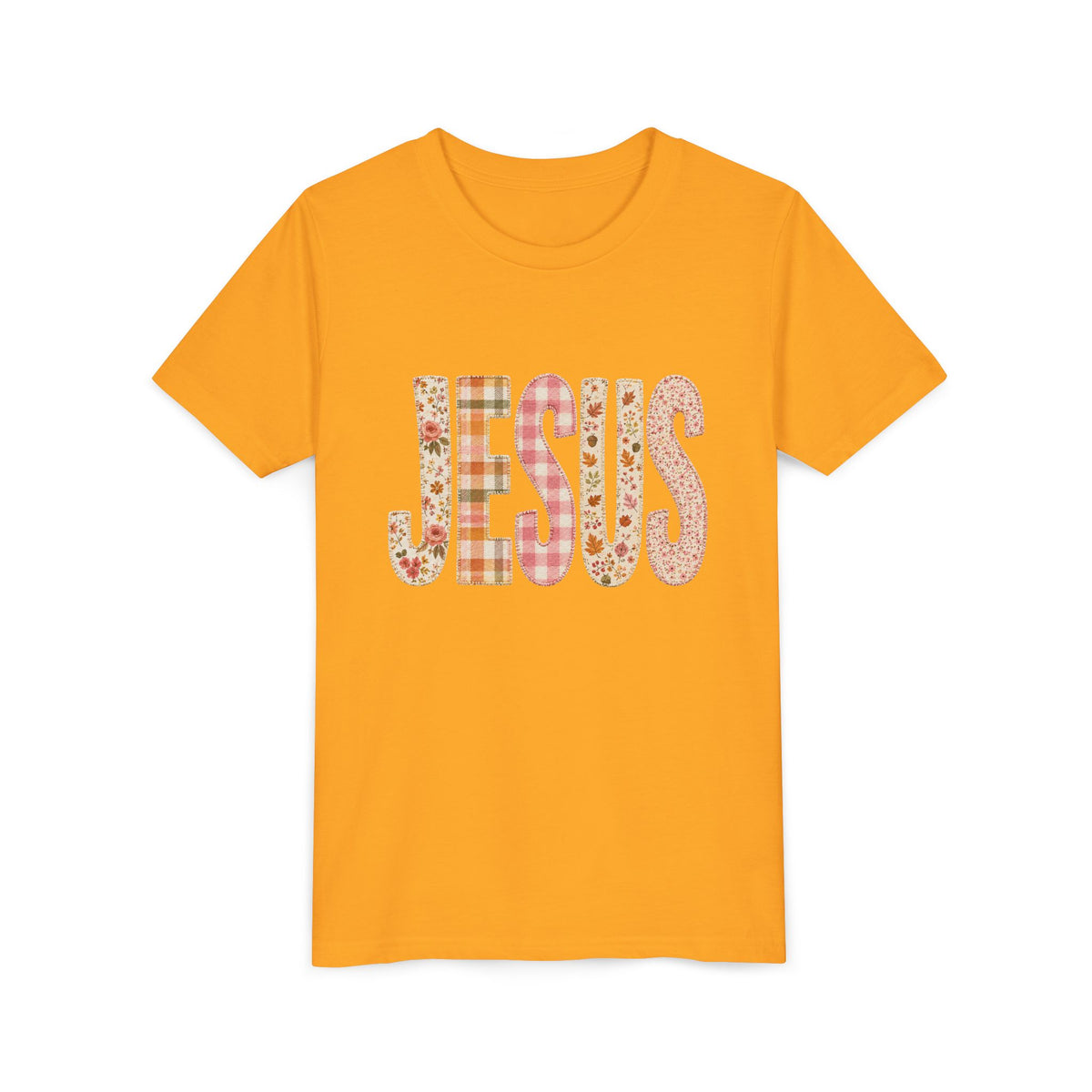 JESUS Floral Plaid Tee Kids Christian Graphic T-Shirt