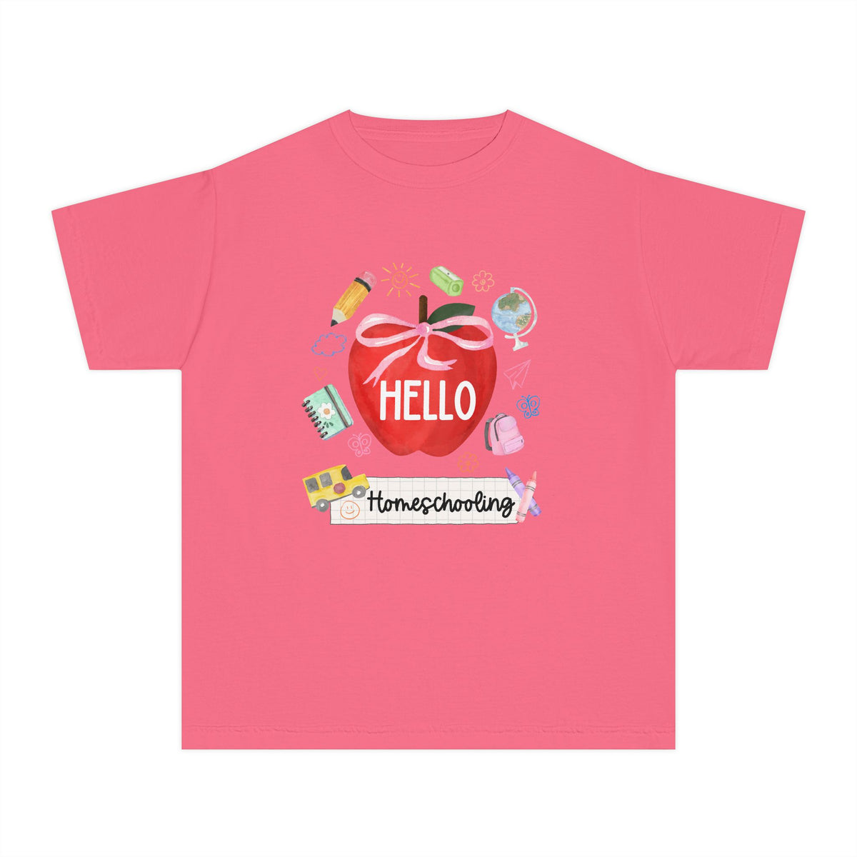 Hello Homeschooling Preppy Coquette Apple Graphic Tee Back to School Homeschool Grade T-Shirt