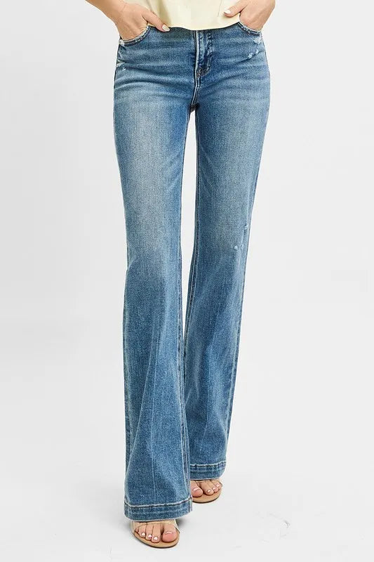 RISEN Full Size Distressed Detail Bootcut Jeans Plus Size - Sydney So Sweet