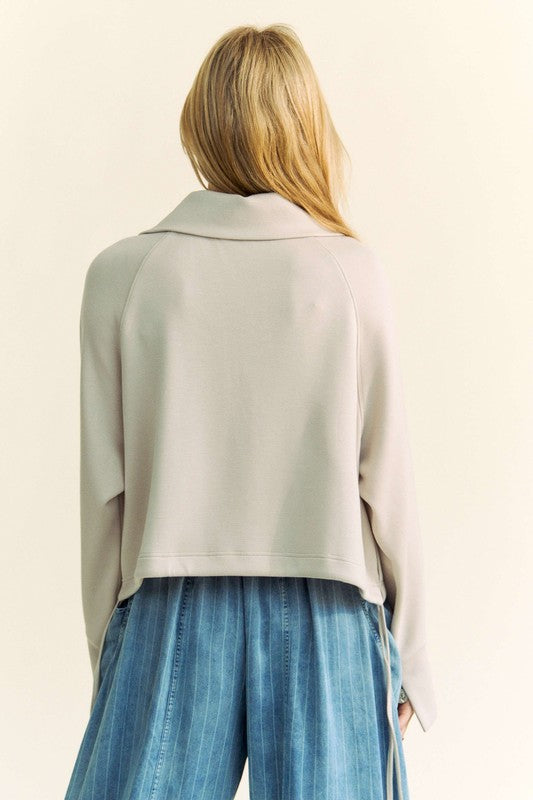 Davi & Dani Drawstring Hem Half Zip Raglan Sleeve Sweatshirt - Sydney So Sweet