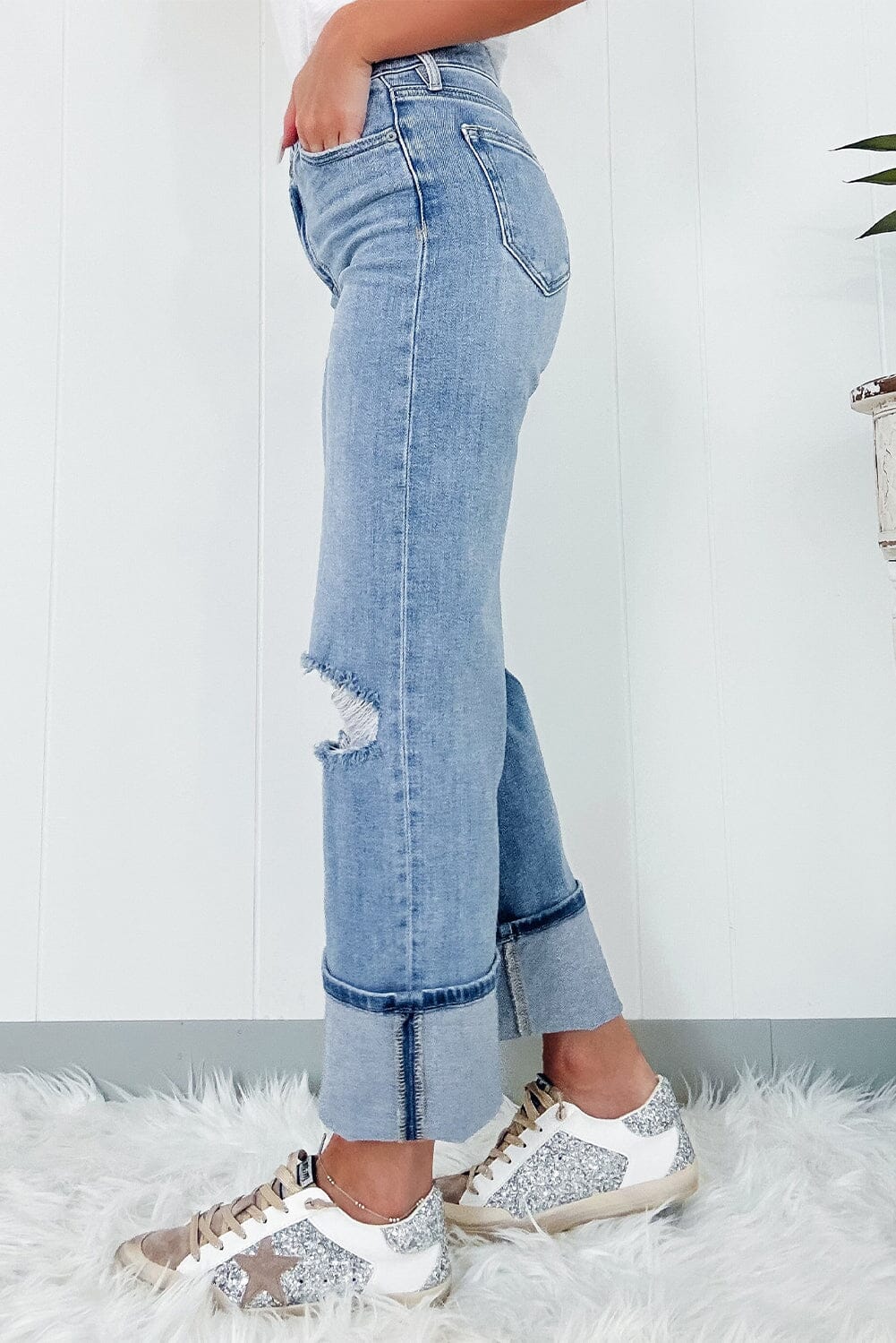 Distressed Straight Jeans with Pockets - Sydney So Sweet