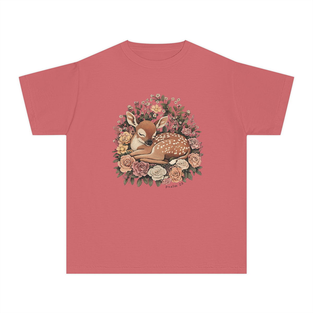 Sleeping Fawn Floral T-Shirt Psalm 23 Inspirational Kids Christian Tee