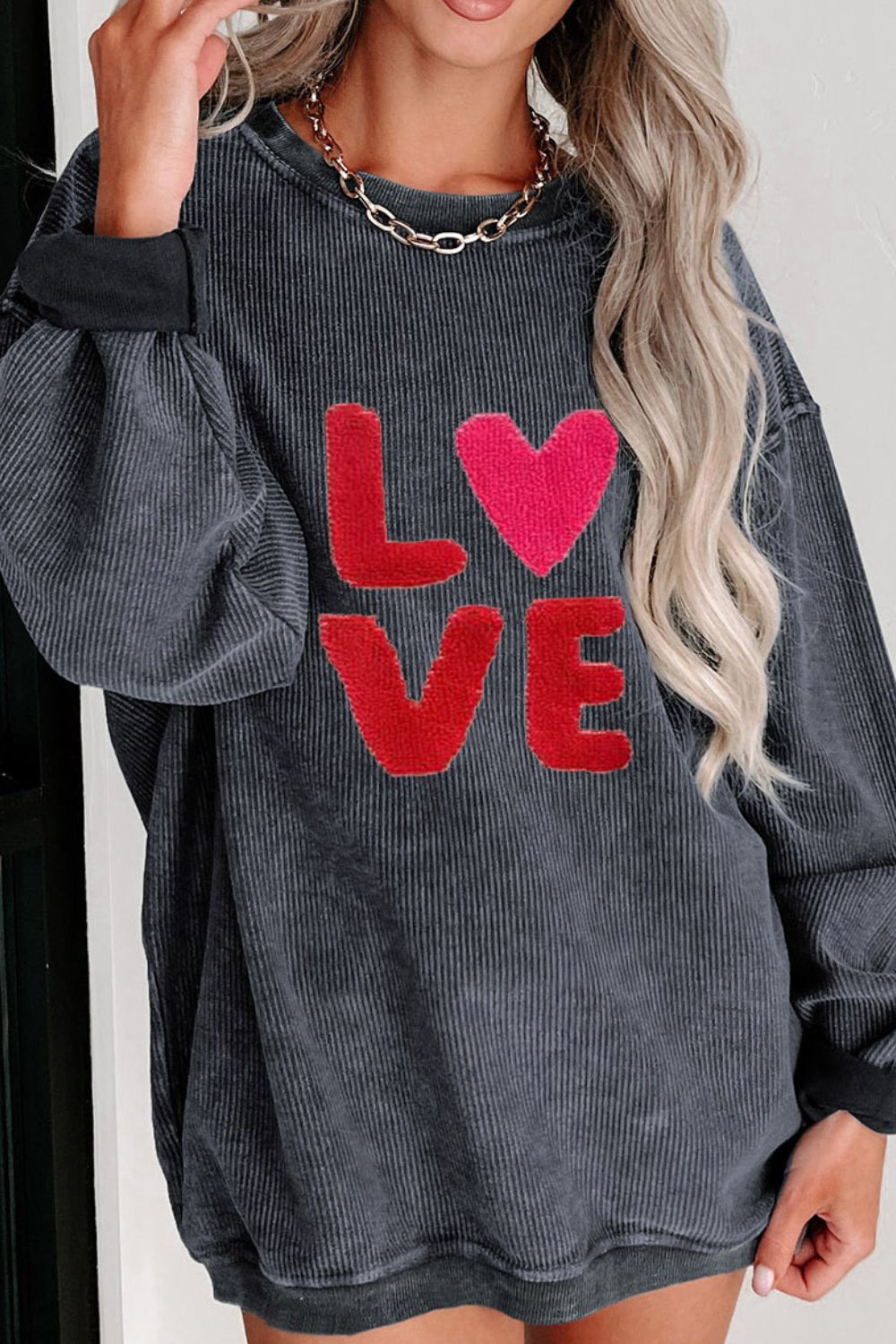 Valentine’s Day LOVE Round Neck Long Sleeve Sweatshirt - Sydney So Sweet