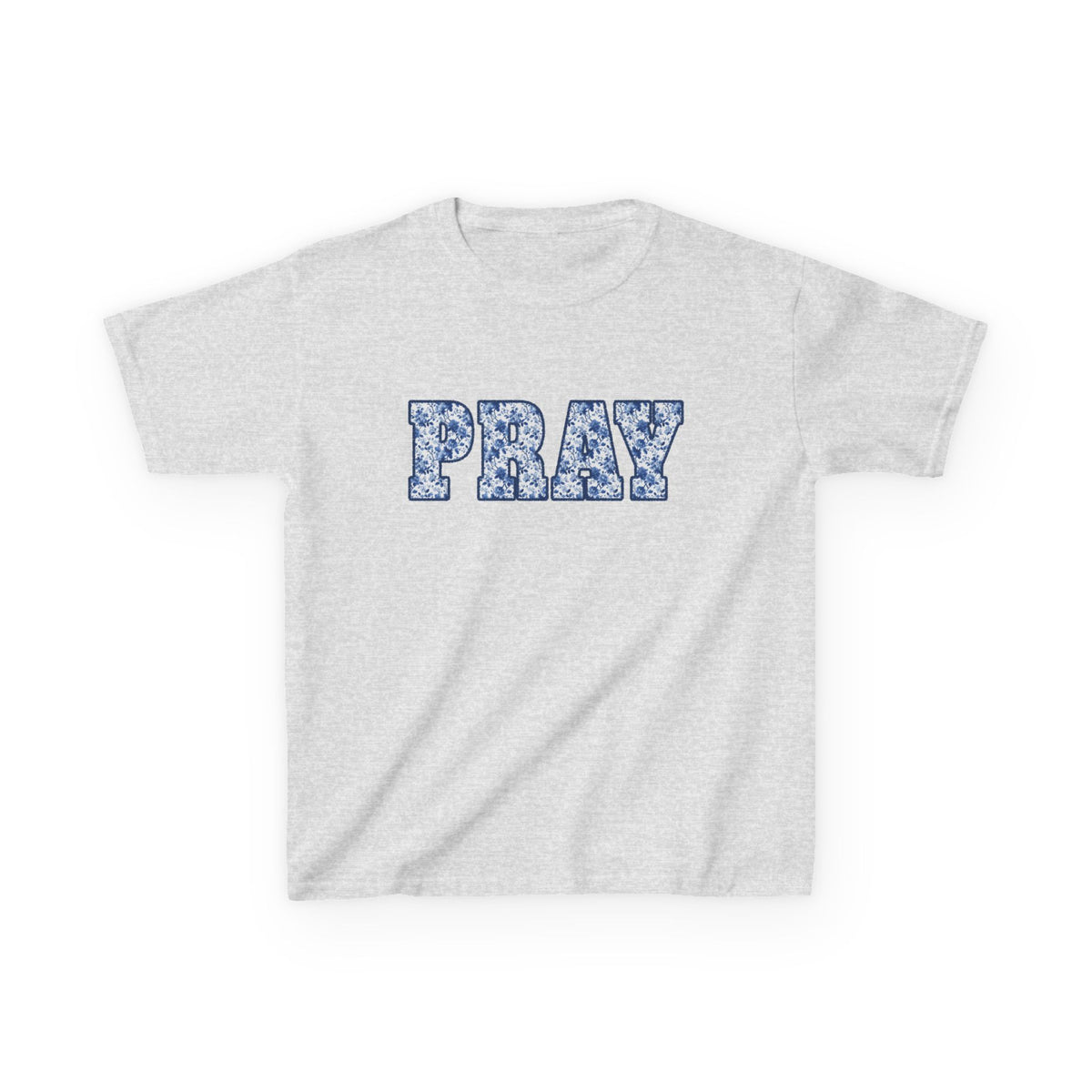 Pray Blue Floral Kids T-Shirt Youth Christian Faith Graphic Tee