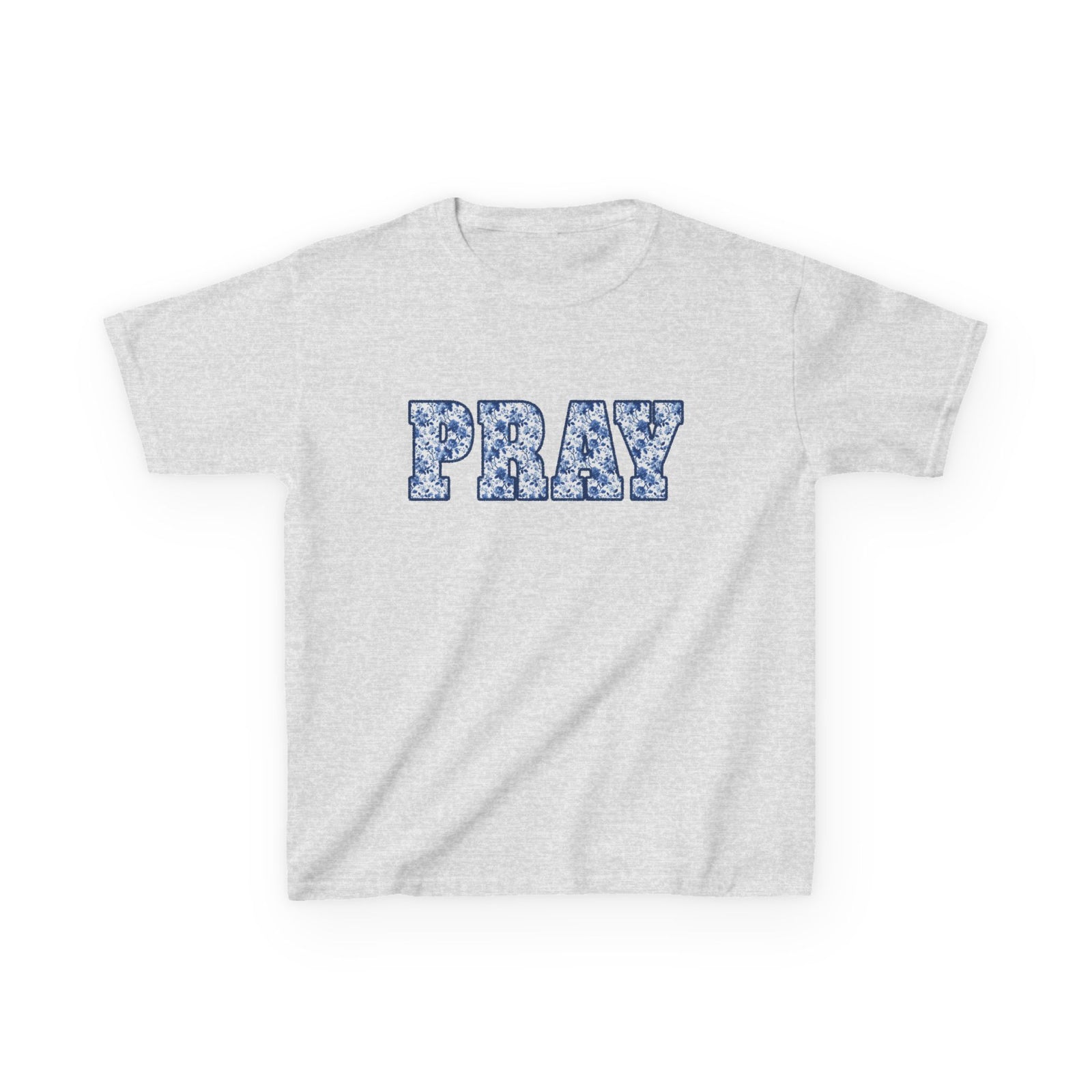 Pray Blue Floral Kids T-Shirt Youth Christian Faith Graphic Tee