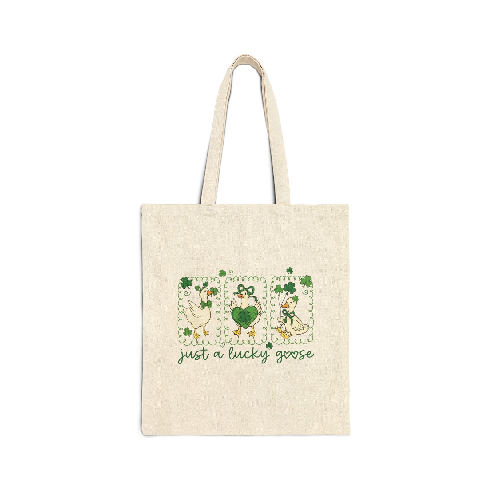 Just a Lucky Goose St. Patrick's Day Shamrock Cotton Canvas Tote Bag