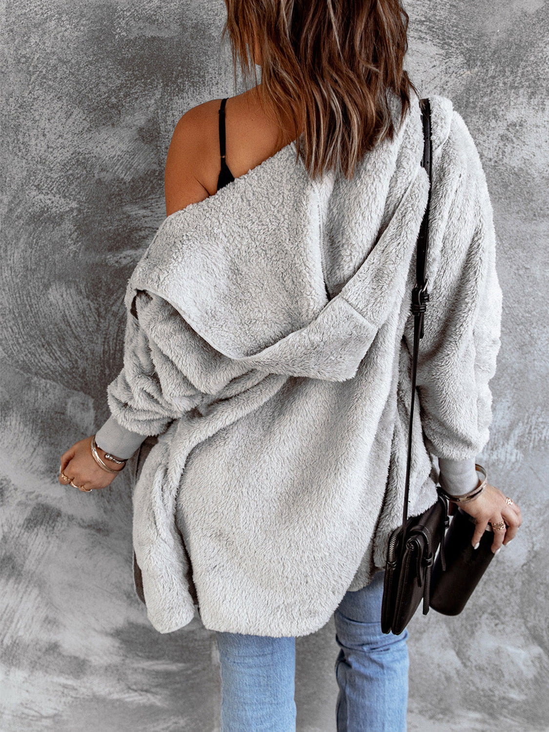 Open Front Hooded Faux Fur Cardigan with Pockets - Sydney So Sweet