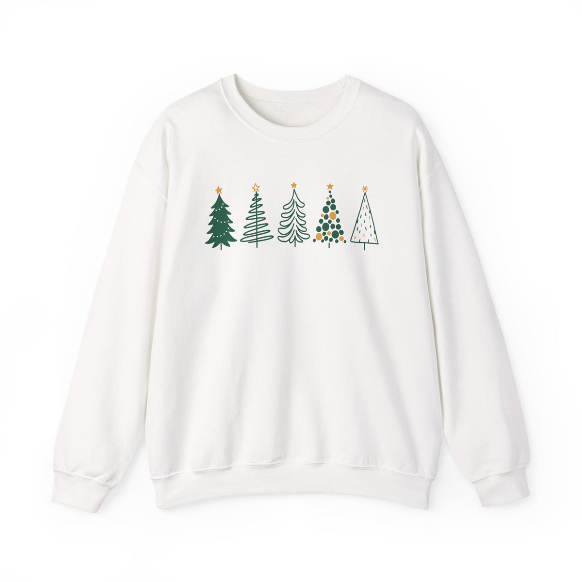 Green & Gold Christmas Trees Heavy Blend Women's Crewneck Embroidered Sweatshirt - Sydney So Sweet