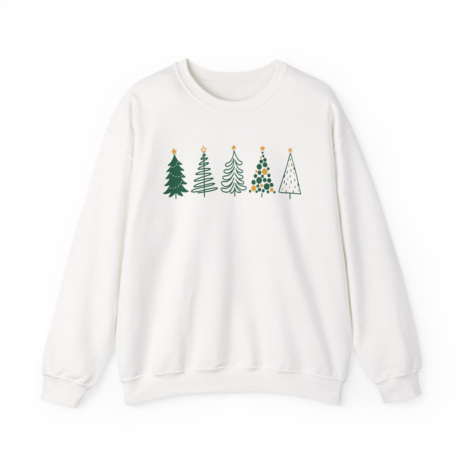 Green & Gold Christmas Trees Heavy Blend Women's Crewneck Embroidered Sweatshirt - Sydney So Sweet