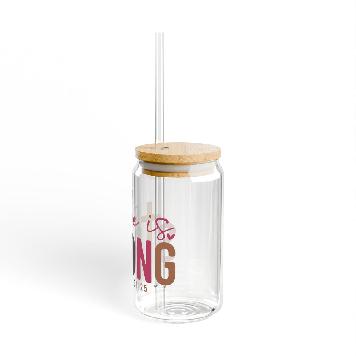 She Is Strong Proverbs 31:25 Inspirational Sipper Glass 16oz — Reusable Drink Jar with Lid & Straw