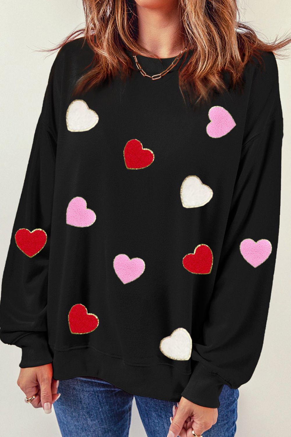 Valentine's Day Contrast Heart Long Sleeve Sweatshirt - Sydney So Sweet