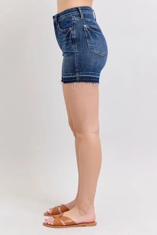 Judy Blue High Waist Tummy Control Destroy Release Hem Denim Shorts - Sydney So Sweet