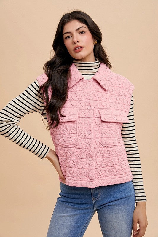 Annie Wear Texture Quilted Snap Down Vest Coat - Sydney So Sweet