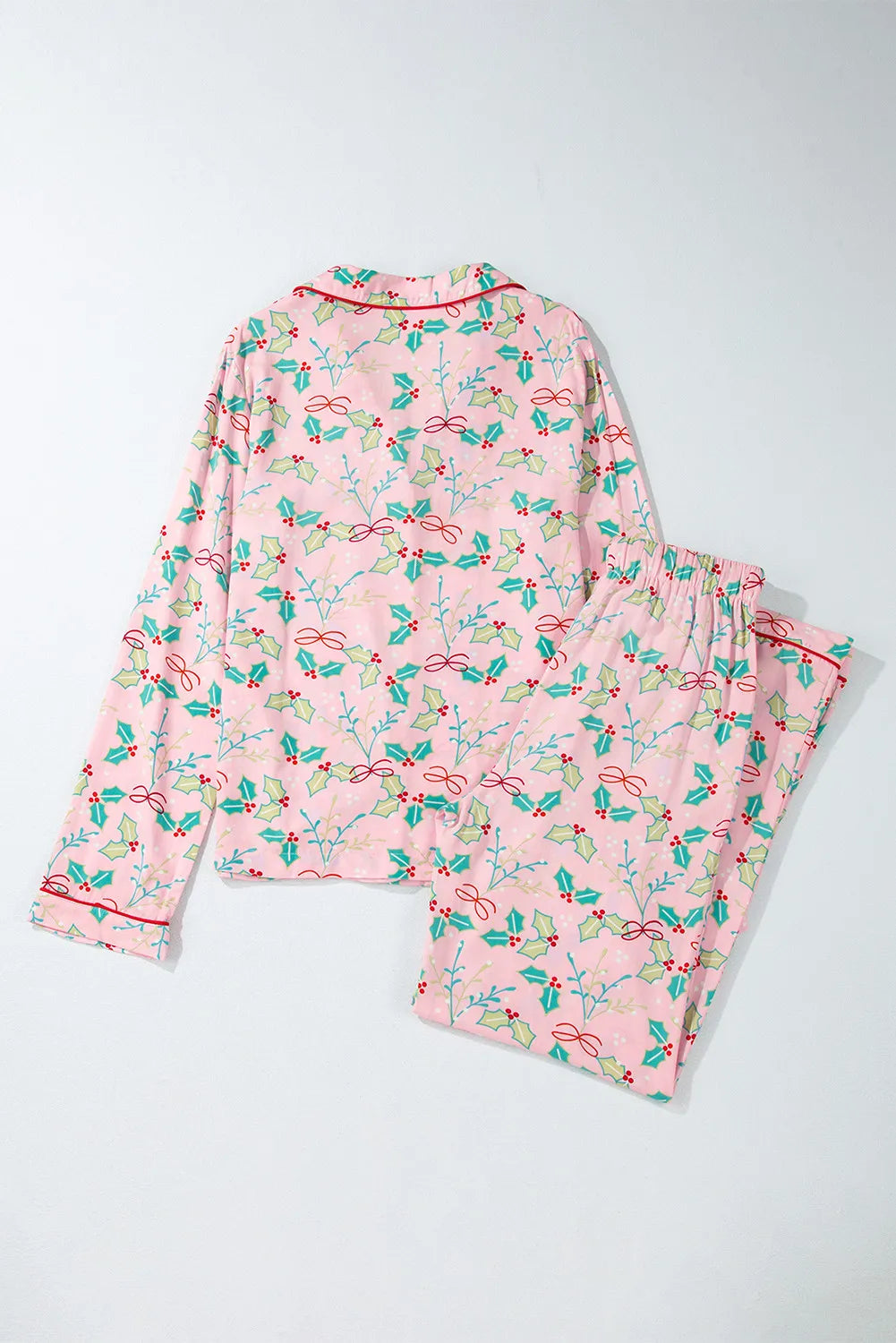 Printed Collared Neck Long Sleeve Top and Pants Lounge Set - Sydney So Sweet