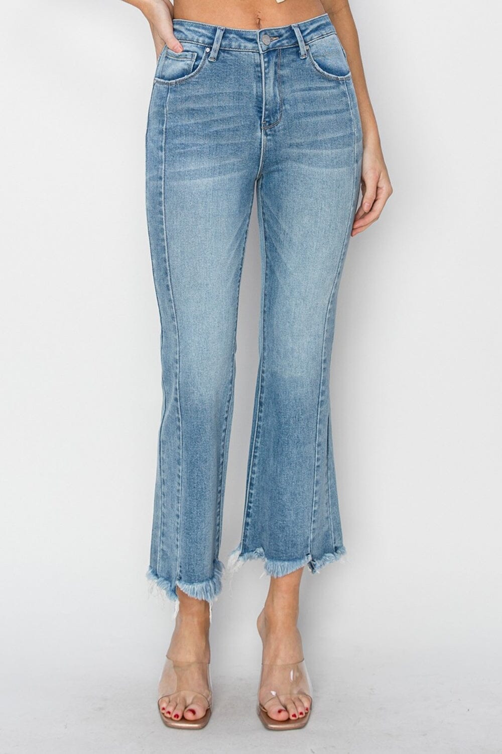 RISEN Full Size High Rise Frayed Hem Flare Jeans - Sydney So Sweet