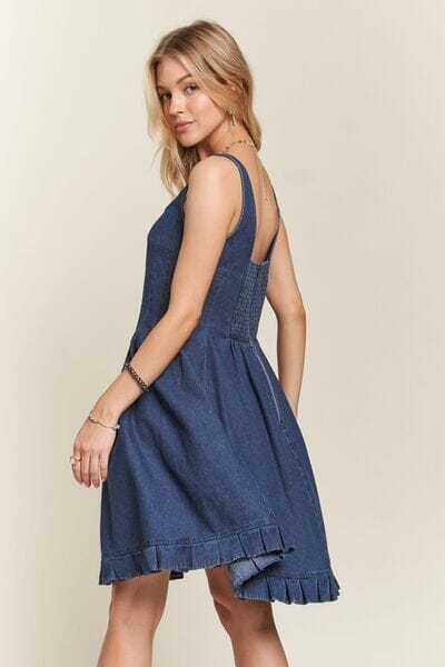 ADORA Smocked Back Square Neck Denim Dress - Sydney So Sweet