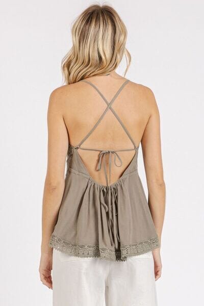Mittoshop Crisscross Back Lace Detail V-Neck Cami - Sydney So Sweet
