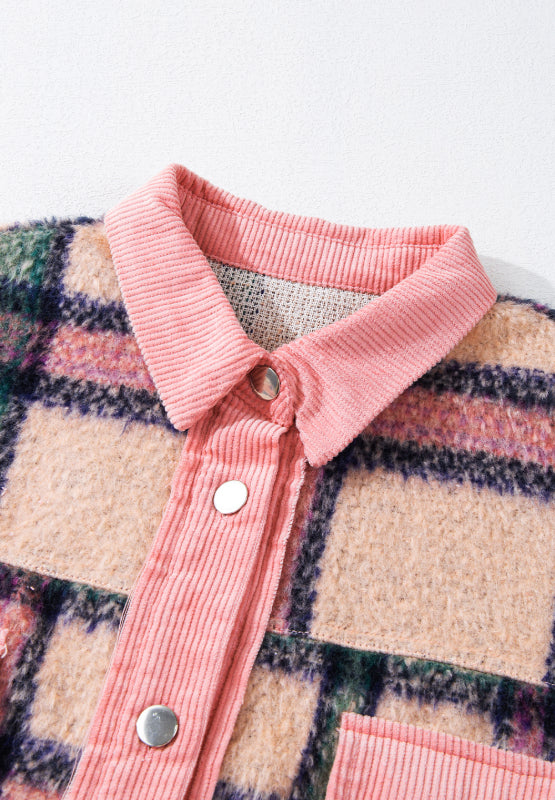 Fuzzy Plaid Corduroy Patchwork Shacket - Sydney So Sweet