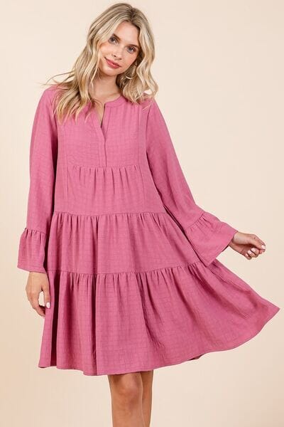 Mittoshop Tiered Notched Flare Sleeve Dress - Sydney So Sweet