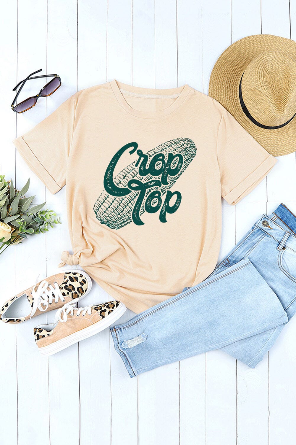 Corn Letter Graphic Cuffed Tee - Sydney So Sweet