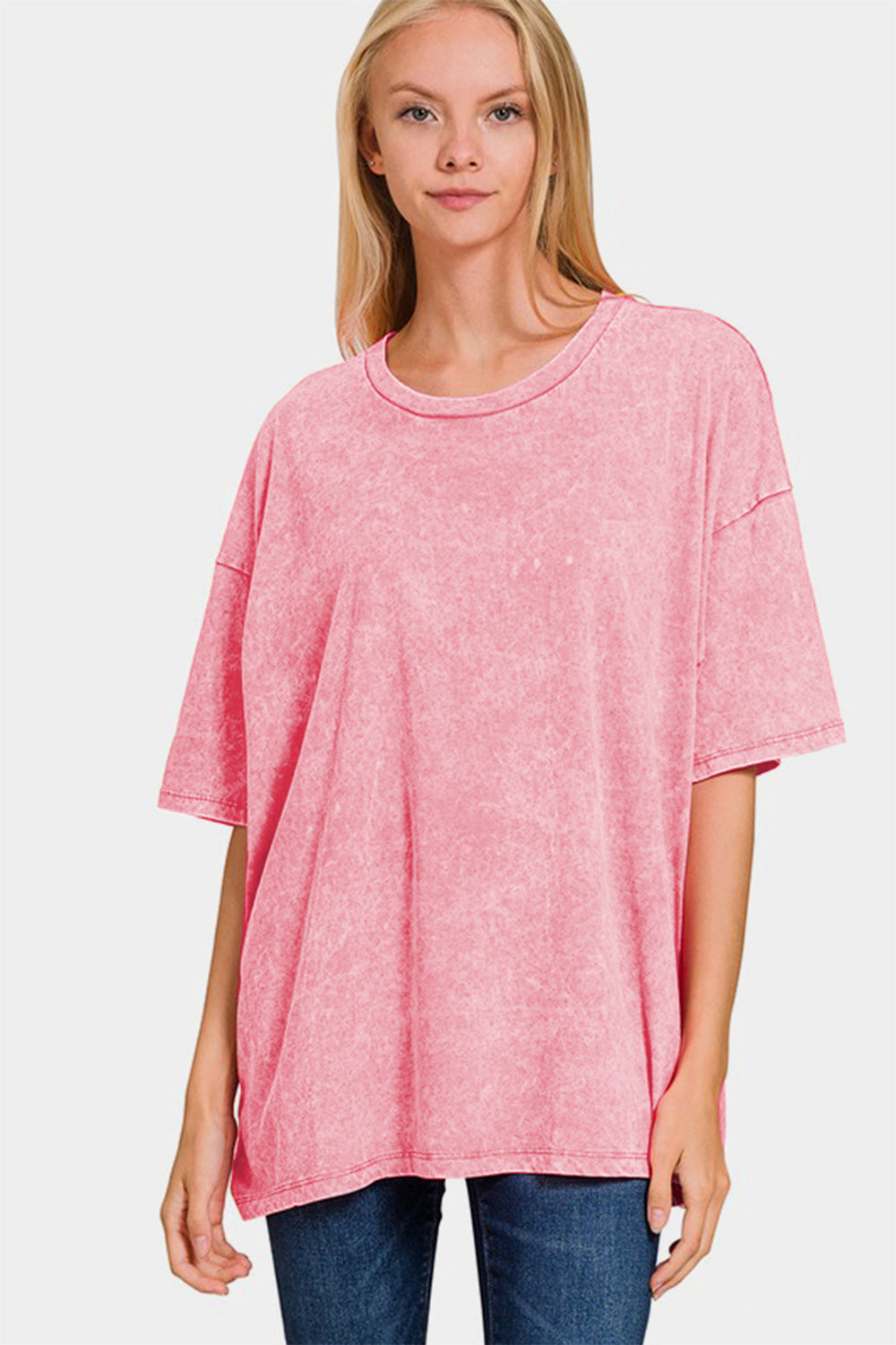 Zenana Full Size Washed Round Neck Drop Shoulder Oversized T-Shirt - Sydney So Sweet