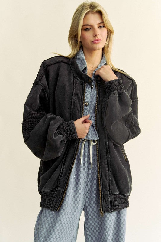 Davi & Dani Exposed Seam Zip Up Dropped Shoulder Jacket - Sydney So Sweet