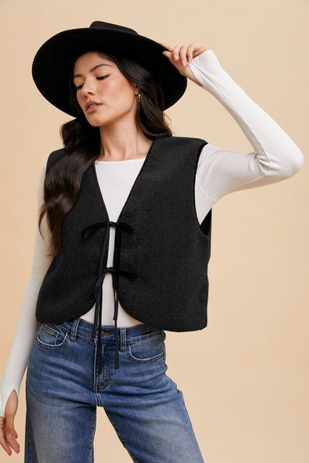 Annie Wear V-Neck Tie Detail Vest Coat - Sydney So Sweet