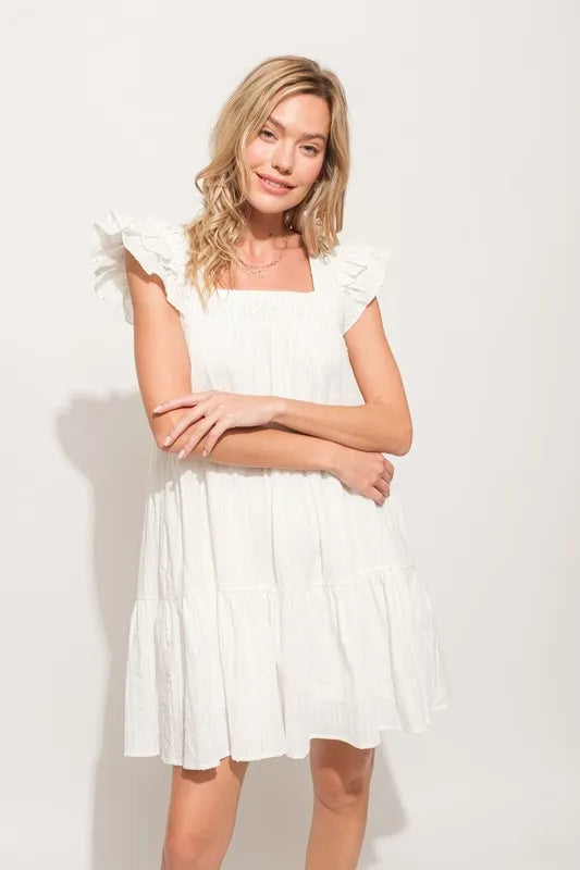 And The Why Origami Pleating Ruffled Sleeve Tiered Dress - Sydney So Sweet