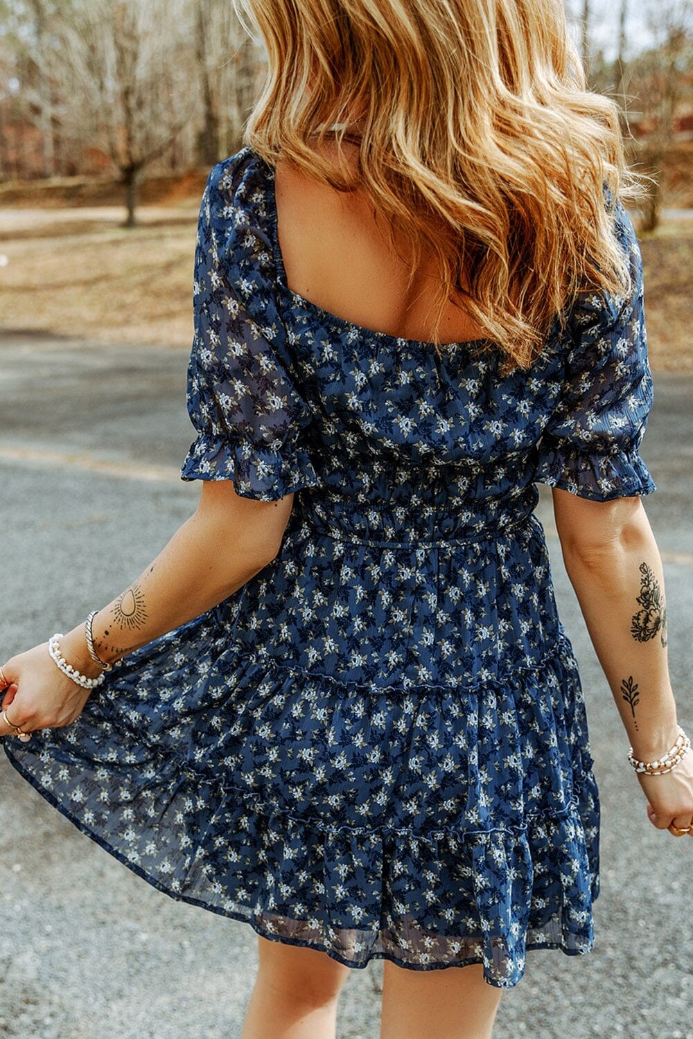 Printed Square Neck Short Sleeve Dress - Sydney So Sweet