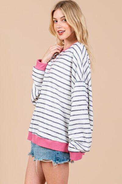 Ces Femme Striped Round Neck Drop Shoulder Sweatshirt - Sydney So Sweet