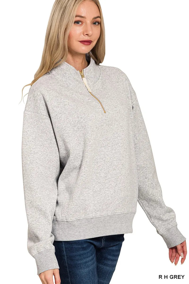 Zenana Fleece Half Zip Sweatshirt - Sydney So Sweet