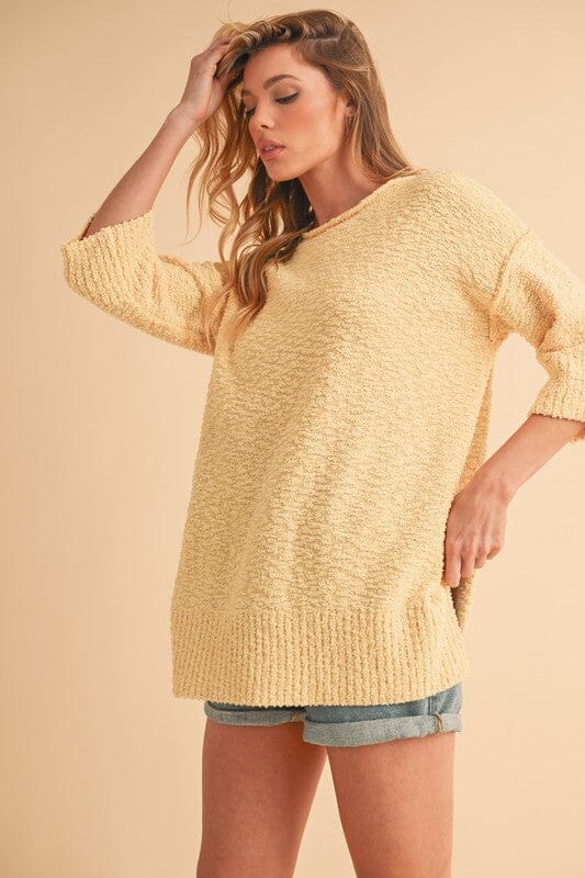 Aemi + Co Side Slit Ribbed Hem Round Neck Sweater - Sydney So Sweet