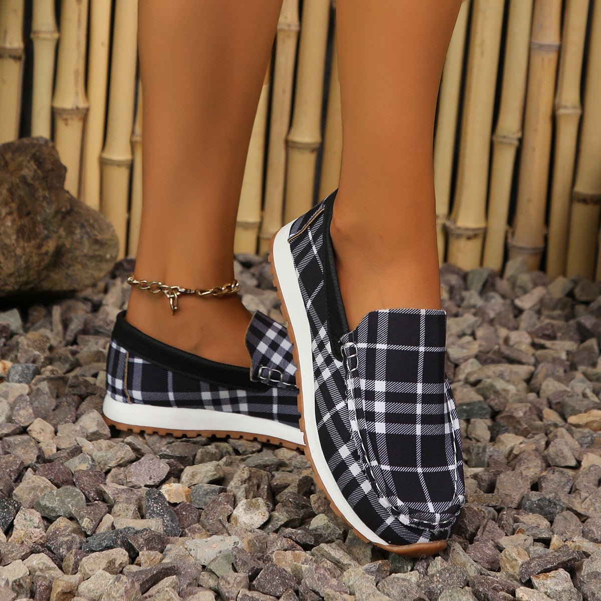 Plaid Round Toe Slip-Ons - Sydney So Sweet