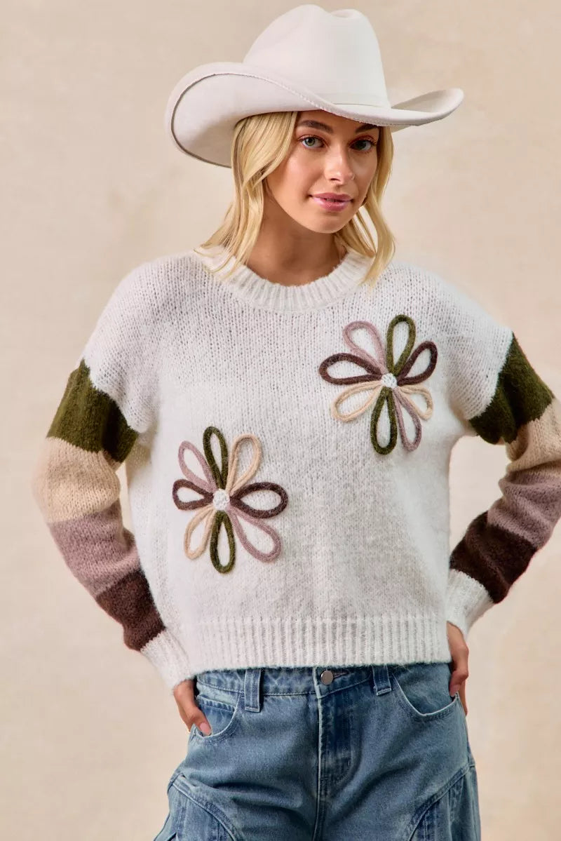 BiBi Flower Color Block Sweater - Sydney So Sweet
