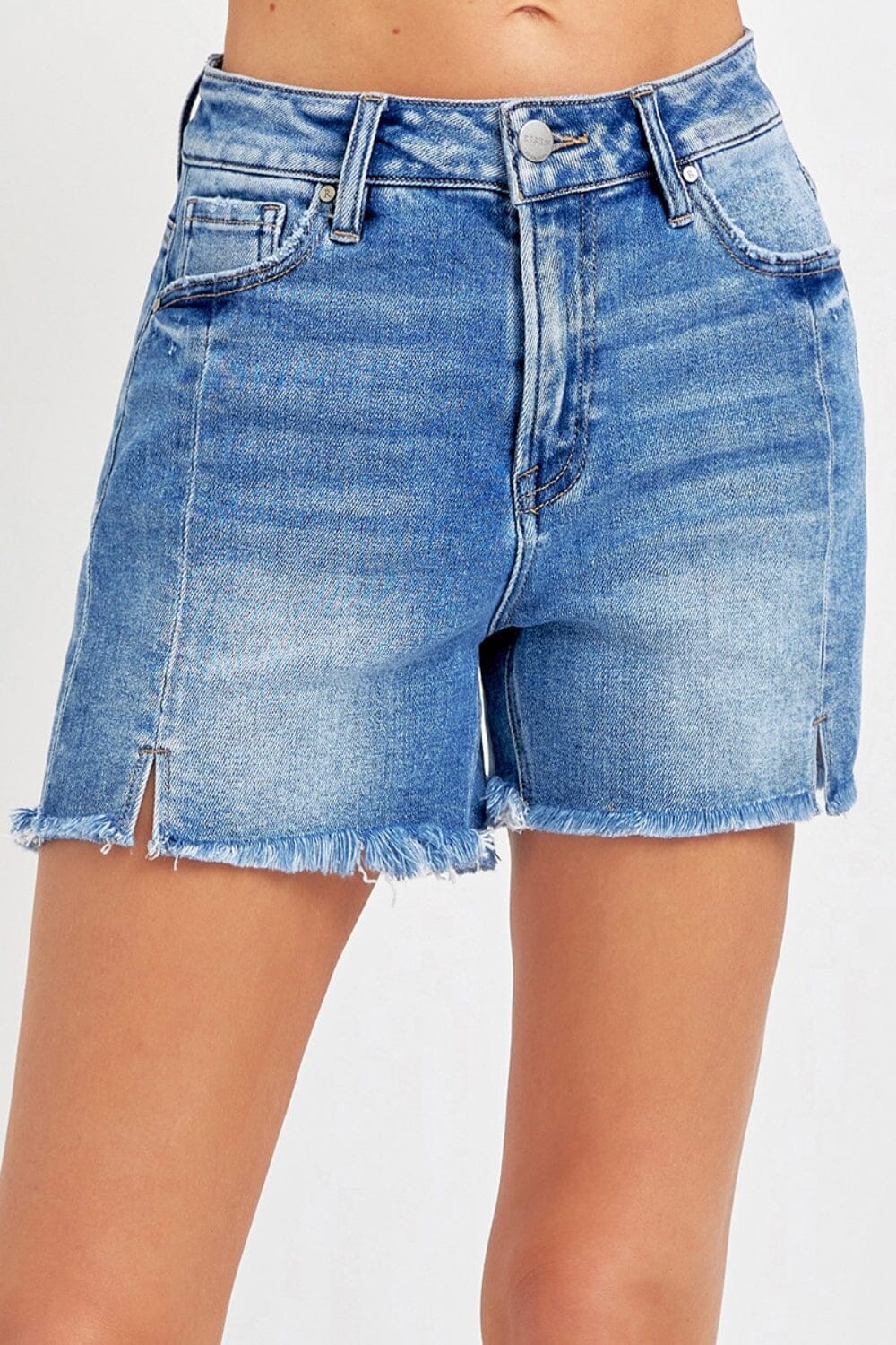 RISEN Front Slit Raw Hem Denim Shorts - Sydney So Sweet