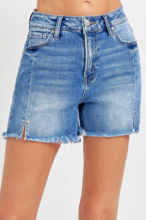 RISEN Front Slit Raw Hem Denim Shorts - Sydney So Sweet