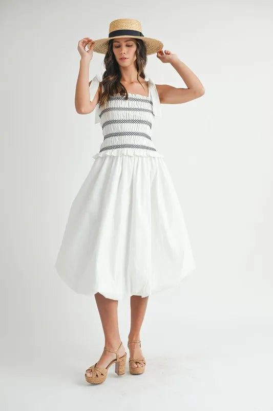 MABLE Smocked Bodice Bubble Midi Dress - Sydney So Sweet