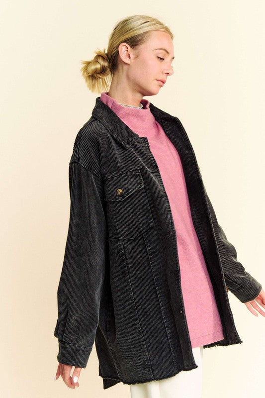 Davi & Dani Washed Corduroy Raw Hem Button Up Jacket - Sydney So Sweet