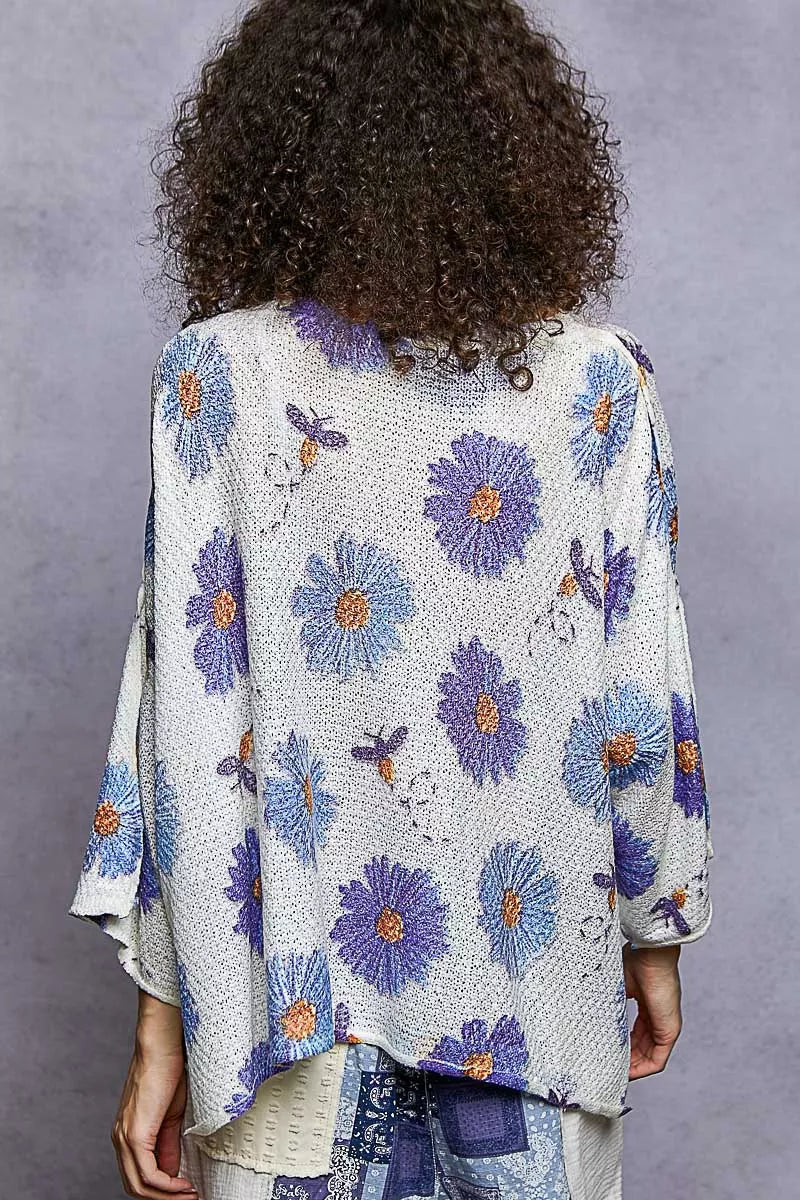 POL Floral Round Neck Rolling Edge Sweater - Sydney So Sweet