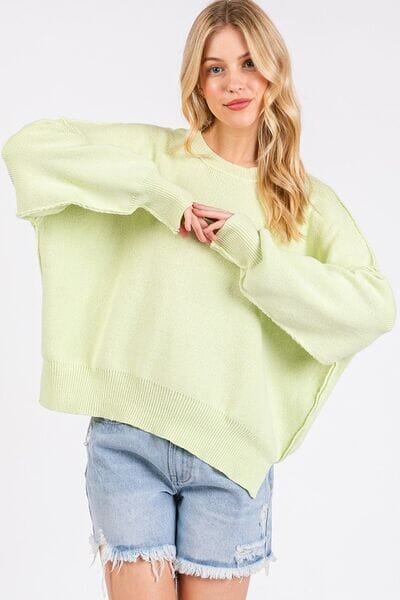 Mittoshop Side Slit Round Neck Drop Shoulder Sweater - Sydney So Sweet